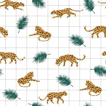 Seamless exotic pattern with abstract silhouettes of leopards. Vector hand draw design.. Seamless exotic pattern with abstract silhouettes of leopards.