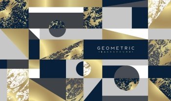 Abstract background with geometric figures. Elegant design with marble textures and golden color. Vector pattern design. Suitable for cards, paper, textiles, wrappers, packaging decoration.