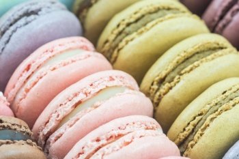 Sweet and colourful french macaroons or macaron, Dessert.