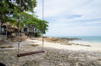 swing hang on tree on beach with sea background