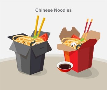 Japanese Ramen On A Bowl , Noodle Soup in Chinese Bowl Asian Food Vector illustration