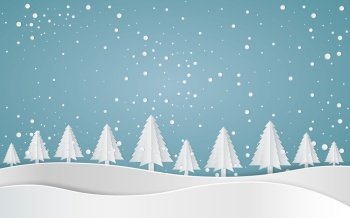 winter with homes and snowy paper art . beautiful scenery in the  design  vector