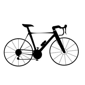 the black silhouette road bike on isolated white background.	