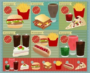 Set of Retro fast food menu, Vector retro style template Design