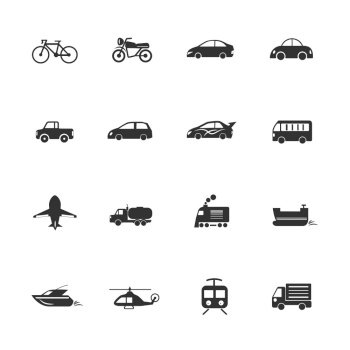 Transport vehicles Icons waterways, overland, air