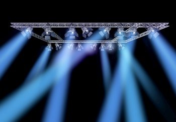 Rock stage lighting with professional spot lights and truss construction. Rock stage lighting