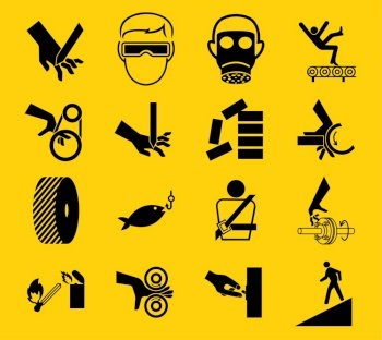 Warning signs,industrial hazards icon labels Sign Isolated on White Background,Vector Illustration 