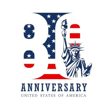 Anniversary eighty year, American flag and statue of liberty, design background, vector illustration