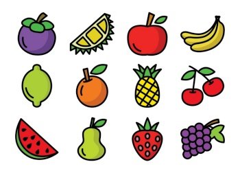 Fruit icon set, Mango, Durian, Grape, Tongmo, Lemon, Pineapple, Cherry, Orange, Strawberry, Tropical Fruit , vector design.