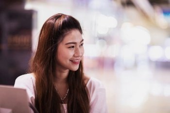 Portrait of Beautiful Attractive Asian woman smile feeling so happiness and comfortable,Beauty Concept