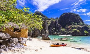 Tropical nature and  exotic wild beauty of unique Palawan island. Magical El Nido. Philippines, island hopping. El Nido , Palawan. Travel in Philippines.