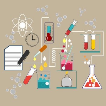 Science experiments Chemical experiments with a variety of scientific equipment are a demonstration of experimental procedures.