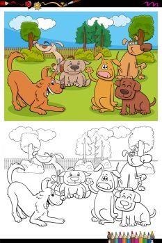 Cartoon Illustration of Cute Dogs Pets Animal Characters Group Coloring Book Page