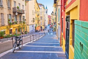 Town of Nice colorful street architecture and church view, tourist destination of French riviera, Alpes Maritimes depatment of France
