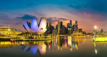 SINGAPORE - JUNE 23, 2018:  Panorama of Museum of Art and Science in Singapore at summer day