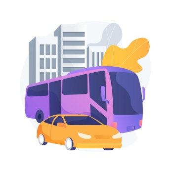 Surface transport abstract concept vector illustration. Road transport, movement of goods people, road or rail, truck on highway, roundabout traffic, car driving fast, bus stop abstract metaphor.. Surface transport abstract concept vector illustration.