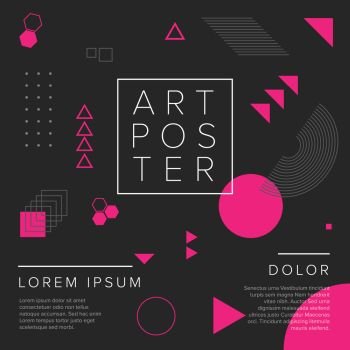 Modern dark vector geometry art poster template for art exhibition, gallery, concert or dance party - pink and black version