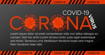 Vector banner header template with coronavirus illustration, icons and place for your information - red  gray version