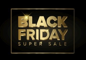 Vector black friday sale flyer made from big golden letters and lines - dark version. Black friday sale poster