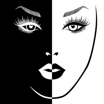 Abstract attractive woman split in Negative Positive space, black and white conceptual expression, hand drawing illustration