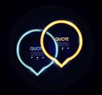 Set neon chat bubbles or quote frames. Vector lighting sign.