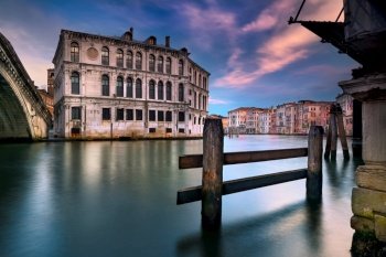Beautiful Landscape of an Amazing Venetian Architecture. Gorgeous Vintage Buildings Standing in the Canal. Romantic Vacation to Venice. Italy. Europe.