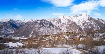 Cerler ski area skyline in Huesca Pyrenees of Spain