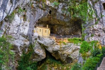 Covadonga Santa Cueva a Catholic sanctuary cave in Asturias near Picos europa mountains
