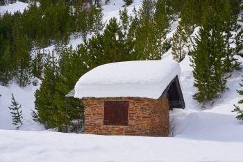Pal snow house in Andorra Pyrenees sunny day