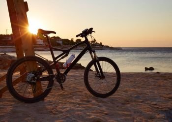 Denia beach las Rotas with bicycle bike in 
Alicante of Spain