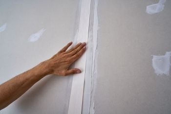 laminated plasterboard plastering join tape DIY detail