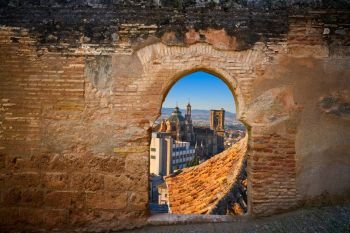 Alhambra arch and Granada cathedral photo illustration