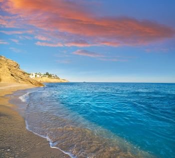 La Caleta beach playa in Villajoyosa of Alicante in Spain also Vila Joiosa at Costa Blanca