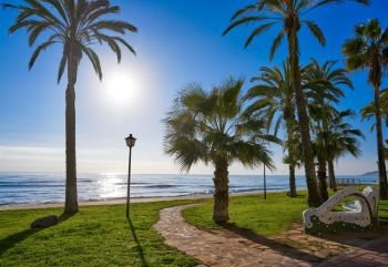 Oropesa de Mar beach mosaic bench park in Castellon of Spain