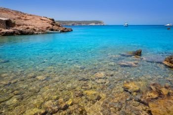 Cala Xuclar beach of Ibiza in Sant Joan of Balearic Islands