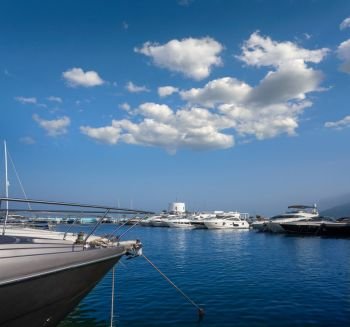 Ibiza Santa Eulalia marina port boats in Mediterranean Balearic Islands of Spain
