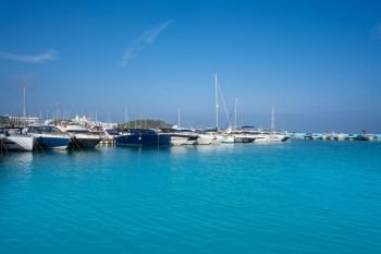 Ibiza Santa Eulalia marina port boats in Mediterranean Balearic Islands of Spain