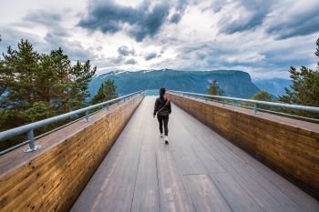 Stegastein Lookout observation deck view point. Beautiful Nature Norway.