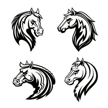 Horse animal icon of tribal tattoo or racing sport mascot. Head of black stallion, wild mustang or racehorse symbol of aggressive horse for breeding farm, riding club emblem or equestrian theme design. Horse animal tribal tattoo or racing sport mascot