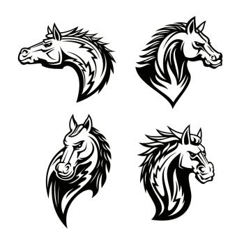 Horse head heraldic icons for royal coat of arms and heraldry signs. Vector line set of equine head with mane for tattoo design, heraldic shield, chess team badge or equestrian sport club. Vector icon of heraldic royal horse head