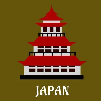 Japanese national traditional pagoda with red roof and ornamental spire or hit for travel or history design, flat style. Japanese traditional pagoda flat icon