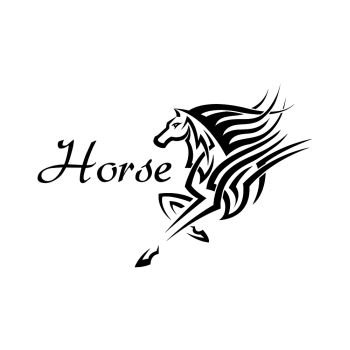 Tribal horse or mythical pegasus symbol with geometric ornaments of flowing lines and curlicues. Use as mascot or tattoo design. Tribal horse or pegasus with geometric ornaments