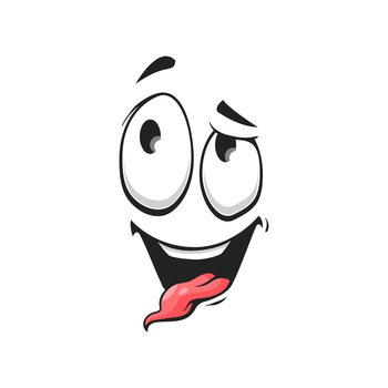 Emoticon with silly eyes, awkward face expression isolated icon. Vector stupid emoji with confused crazy eyes showing tongue. Strange emoji, crazy idiot mascot. Cheerful person social network emoji. Strange stupid emoticon showing tongue isolated