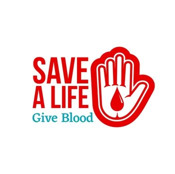 Donate blood vector icon with isolated donor hand and red drop of blood. Transfusion medicine, medical laboratory and health care center emblems design or hematology science themes. Donate blood vector icon, donor hand and red drop
