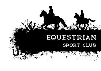 Horse racing and riding, grunge equestrian sport banner, polo club vector poster. Horse races and equine sport rides or jockey tournament, steeplechase racing tournament on hippodrome. Horse racing and riding, grunge equestrian sport