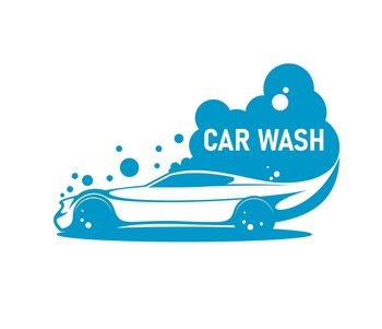 Car wash service icon for clean auto carwash, vector water and vehicle sign. Automobile washing or car wash express and self service emblem with blue silhouette of sportcar and foam bubbles. Car wash service icon, clean auto carwash bubbles