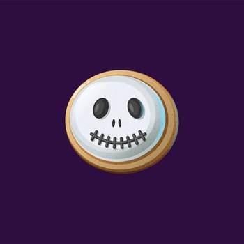 Gingerbread cookie with icing topping with creepy ghost face isolated head of zombie. Vector trick or treat confectionery, pastry cookies. Homemade baked food with sugar, bakery Halloween dessert. Homemade baked pastry cookie ghost zombie face