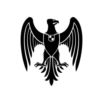 Heraldic eagle, royal vector emblem. Isolated hawk or gothic falcon bird heraldry symbol. Heraldic eagle, royal gothic heraldry bird symbol