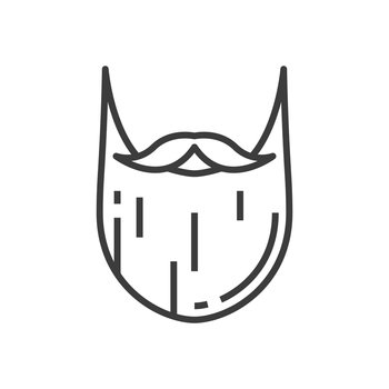 Beard and moustaches isolated outline icon. Vector retro man hairstyle, beard and mustaches haircut, barbershop services emblem. Fathers day and Movember day vintage symbol, mens fake hair. Moustaches and beard isolated retro haircut icon