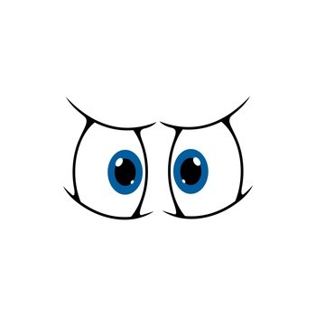 Eyes face smile, cartoon googly expression, vector comic character icon. Eyes smile emoticon with facial expression of suspicious or angry staring look of blue eyes. Cartoon eyes smile, blue eye googly emoticon icon